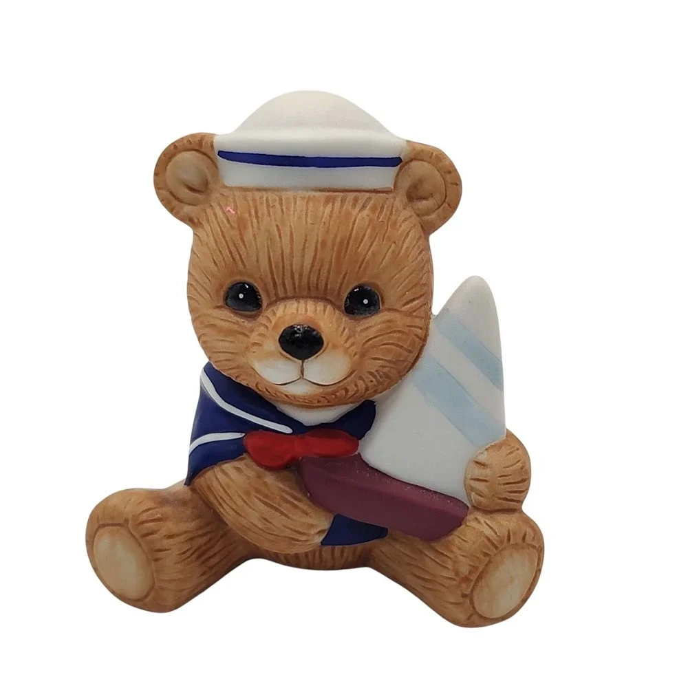 Vintage Homco Teddy Bear Figurine Playtime Sailor Boy Holding Boat Nautical 1417
